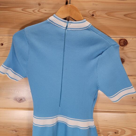 Vintage R&K Knits Jumper Dress Blue Knit 60s Size 14 - Picture 5 of 16